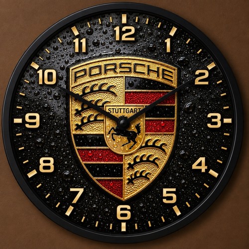 Porsche black logo wall clock - logo,